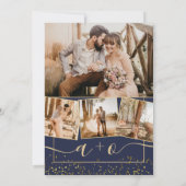 シックな金ゴールドフォイルのネイビーブルーイニシャル結婚ズ 招待状 (裏面)