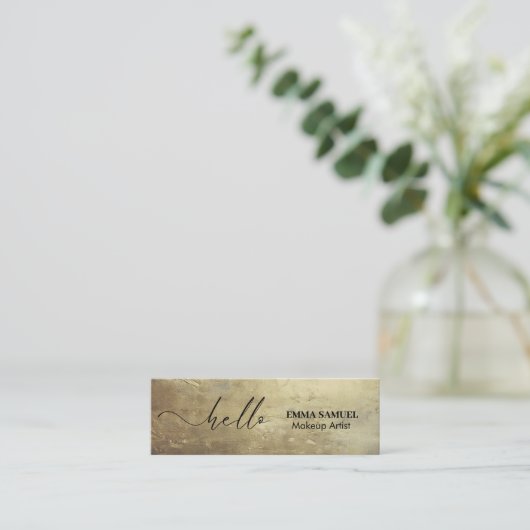 シックな金ゴールドフォイルエレガントハローミニマルカリグラフィー スキニー名刺 (スタンド正面)