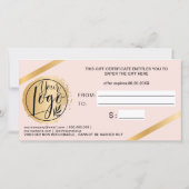 シックな金ゴールドフォイルリボンピンクロゴギフト券 (裏面)
