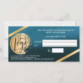 シックな金ゴールドフォイルリボンブルーロゴギフト券 (裏面)