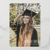 シックな金ゴールドフォイル写真卒業アナウンスカード 箔シーズンカード (正面)