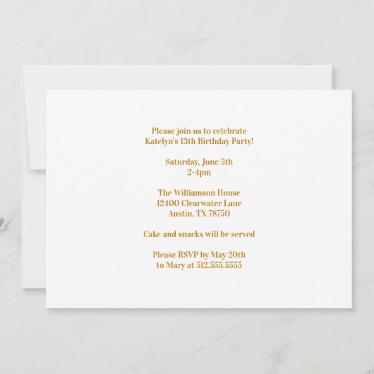 シックな金ゴールドフォトコラージュ誕生日パーティーの招待 招待状 (裏面)