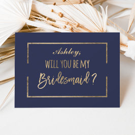 シックな金ゴールドフレームスクリプトnavyは私のbridesmaid 招待状