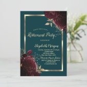 シックな金ゴールドフレームバーガンディバラグリーンリタイア 招待状 (スタンド正面)