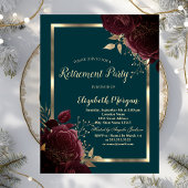 シックな金ゴールドフレームバーガンディバラグリーンリタイア 招待状