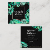 シックな金ゴールドフレーム水色のトロピカルグリーン離れ スクエア名刺 (正面/裏面)