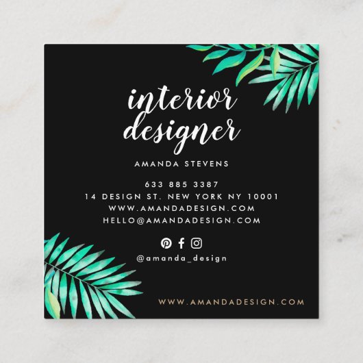 シックな金ゴールドフレーム水色のトロピカルグリーン離れ スクエア名刺 (裏面)