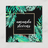 シックな金ゴールドフレーム水色のトロピカルグリーン離れ スクエア名刺 (正面)