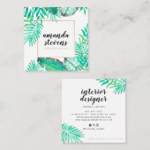 シックな金ゴールドフレーム水色のトロピカルグリーン離れ スクエア名刺 (正面/裏面)