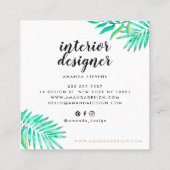 シックな金ゴールドフレーム水色のトロピカルグリーン離れ スクエア名刺 (裏面)