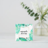 シックな金ゴールドフレーム水色のトロピカルグリーン離れ スクエア名刺 (スタンド正面)