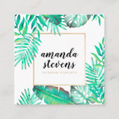 シックな金ゴールドフレーム水色のトロピカルグリーン離れ スクエア名刺 (正面)