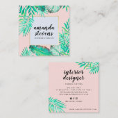 シックな金ゴールドフレーム赤面ピンクの水色トロピカル スクエア名刺 (正面/裏面)