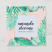 シックな金ゴールドフレーム赤面ピンクの水色トロピカル スクエア名刺 (正面)