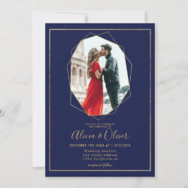 シックな金ゴールドフレームterrarium navyブルー結婚 photo's 招待状