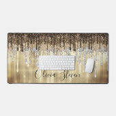 シックな金ゴールドブラウンドリッピンググリッターモノグラム デスクマット (キーボード&マウス)