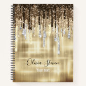 シックな金ゴールドブラウンドリッピンググリッターモノグラム ノートブック (正面)