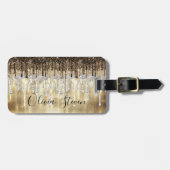 シックな金ゴールドブラウンドリッピンググリッターモノグラム ラゲッジタグ (正面横)