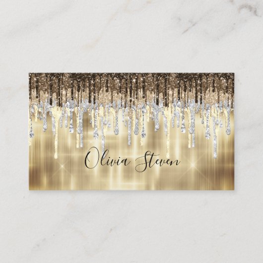 シックな金ゴールドブラウンドリッピンググリッターモノグラム 名刺 (正面)