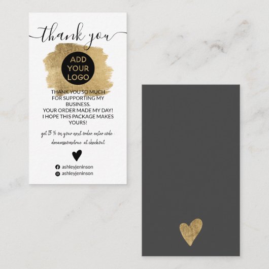 シックな金ゴールドブラシストロークのロ感謝していゴの順序 名刺 (正面/裏面)