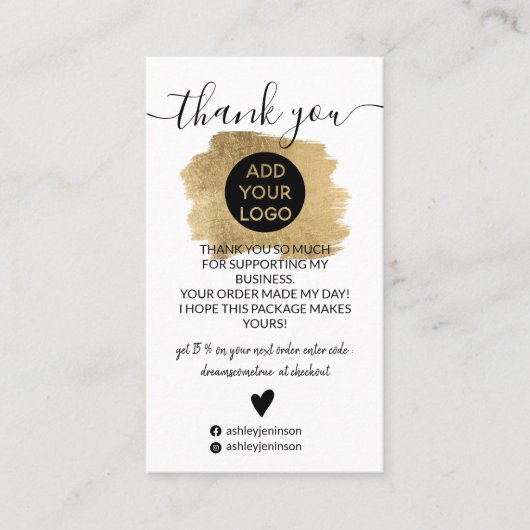 シックな金ゴールドブラシストロークのロ感謝していゴの順序 名刺 (正面)