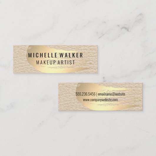 シックな金ゴールドブラシストローク | シックなレザーの背景 スキニー名刺 (正面/裏面)