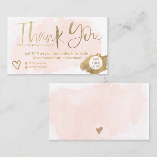 シックな金ゴールドブラシフォントピンクブラシの順序あなた 名刺 (正面/裏面)