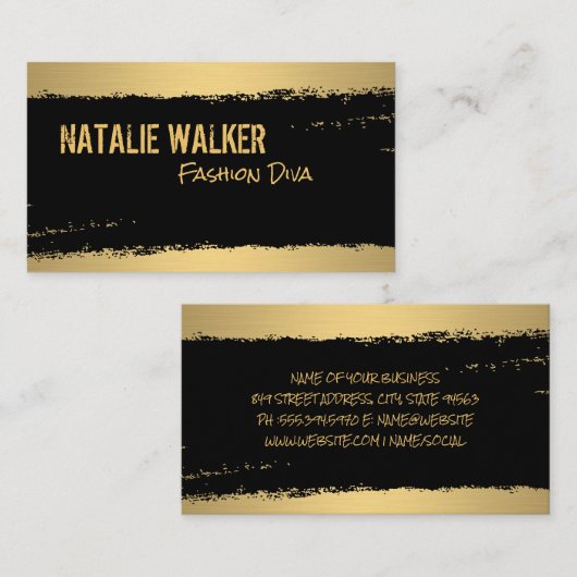 シックな金ゴールドブラックのブラシ仕上げテクスチャストローク 名刺 (正面/裏面)
