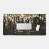 シックな金ゴールドブラックドリッピンググリッターモノグラム デスクマット (キーボード&マウス)