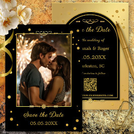 シックな金ゴールドブラック紙吹雪写真Save the Date セーブザデート