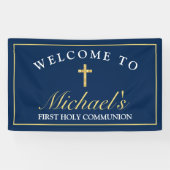 シックな金ゴールドブルークロスボーイズ最初の聖餐式へようこそ 横断幕 (横)