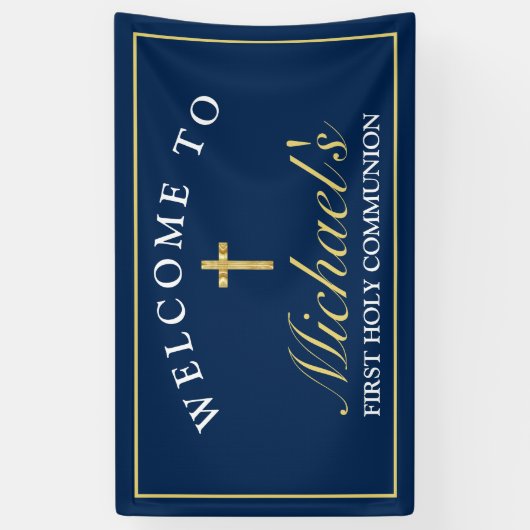 シックな金ゴールドブルークロスボーイズ最初の聖餐式へようこそ 横断幕 (縦)