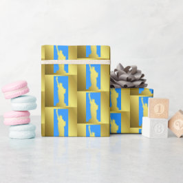 シックな金ゴールドブルーパターンリバティニューヨーク ラッピングペーパー