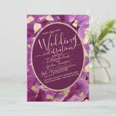 シックな金ゴールドプラム薄紫アクリルブラッシュストロ結婚ーク 招待状 (スタンド正面)