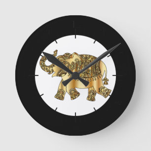 シックな金ゴールドペイズリーフローラゾウ ラウンド壁時計