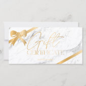 シックな金ゴールドホイルのリボン大理石のロゴギフト証明書 (正面)