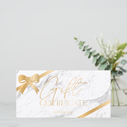 シックな金ゴールドホイルのリボン大理石のロゴギフト証明書 (スタンド正面)