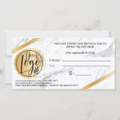 シックな金ゴールドホイルのリボン大理石のロゴギフト証明書 (裏面)