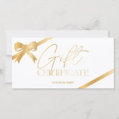 シックな金ゴールドホイルリボン白いロゴギフト券 (正面)