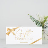 シックな金ゴールドホイルリボン白いロゴギフト券 (スタンド正面)