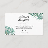 シックな金ゴールドホイル白い熱帯の緑の水色 名刺 (裏面)