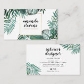 シックな金ゴールドホイル白い熱帯の緑の水色 名刺 (正面/裏面)
