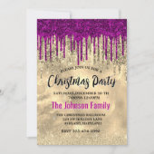 シックな金ゴールドホットピンクパープルグリッタードリップクリスマス 招待状 (正面)