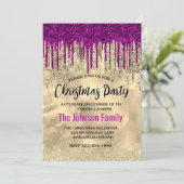 シックな金ゴールドホットピンクパープルグリッタードリップクリスマス 招待状 (スタンド正面)