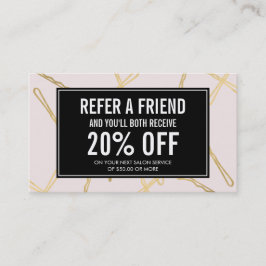 シックな金ゴールドボビーピンヘアサロンピンク紹介カード 紹介カード
