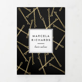 シックな金ゴールドボビーピンヘアサロンブラックパンフレット 三つ折りカード (カバー)