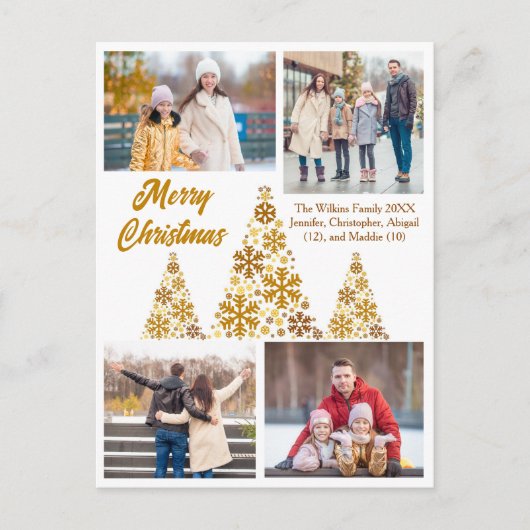 シックな金ゴールドメリークリスマスツリーフォトコラージュ シーズンポストカード (正面)