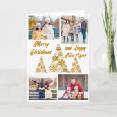 シックな金ゴールドメリークリスマスハッピーニューイヤーコラージュ シーズンカード (正面)