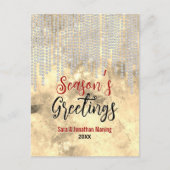 シックな金ゴールドラインストーンはクリスマスの新年をドリップ ポストカード (正面)