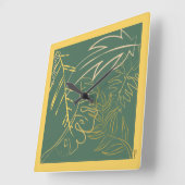 シックな金ゴールドリーフグリーン背景 スクエア壁時計 (傾斜)